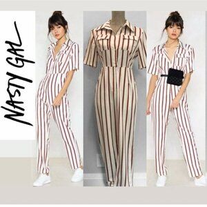 Nasty Gal White You're Just My Stripe Utility Jumpsuit​​​